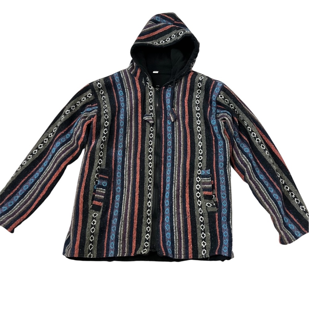 Striped Cotton Baja Zip Up Hoodie Boho Southwest Unisex Jacket Size: Medium - Picture 2 of 7